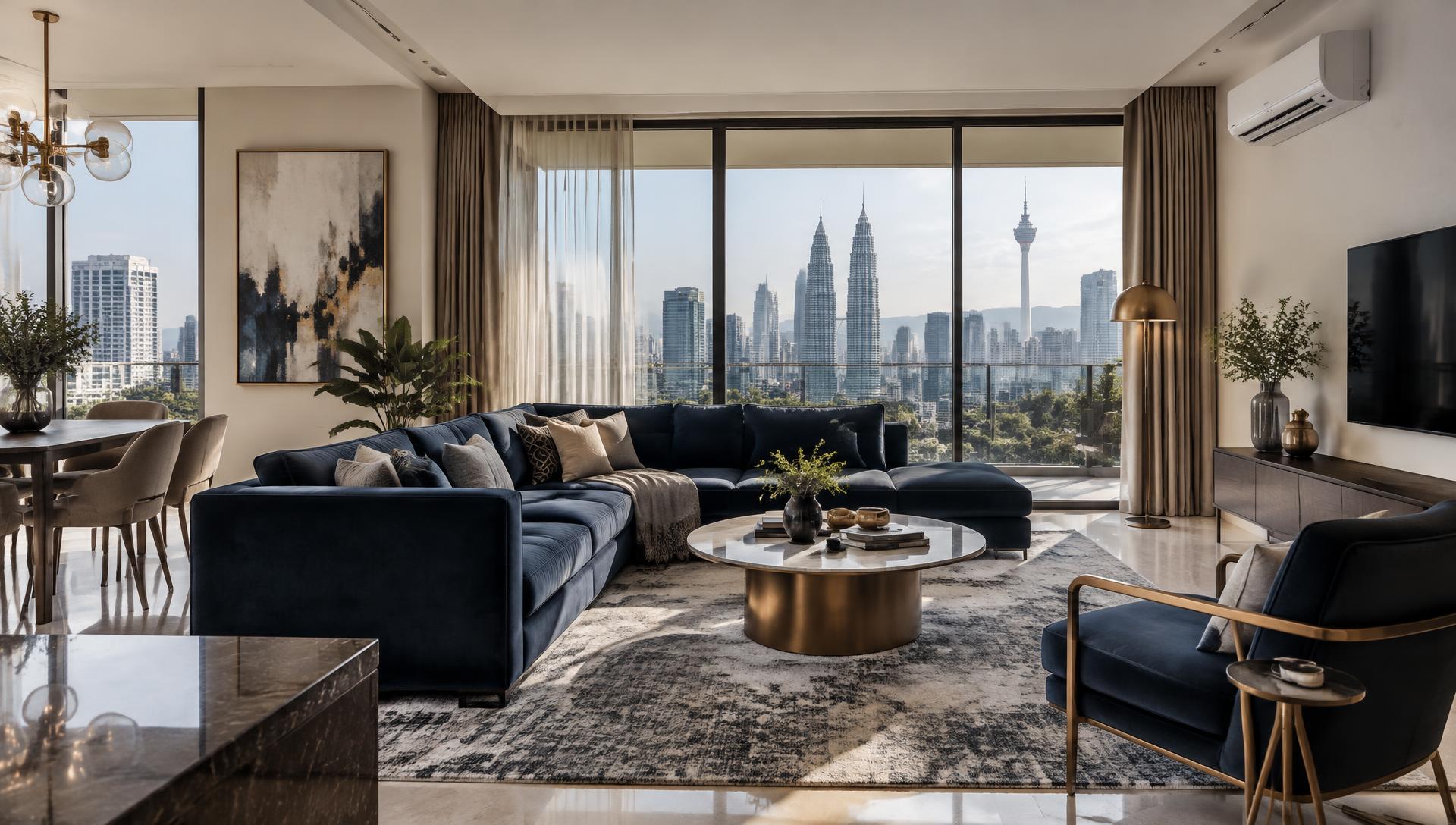 Modern Kuala Lumpur interior with wall-mounted air conditioner